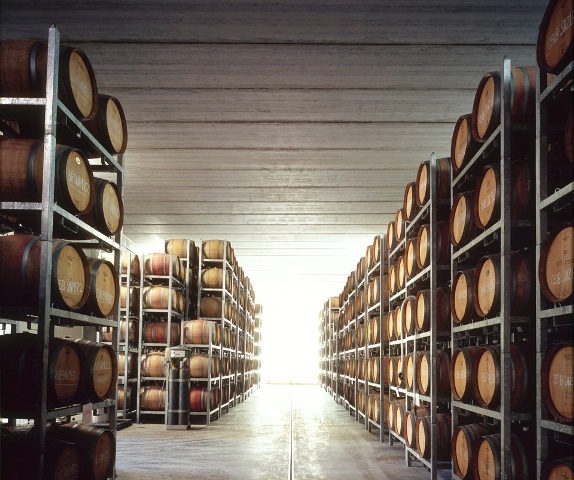 wine barrels stacked